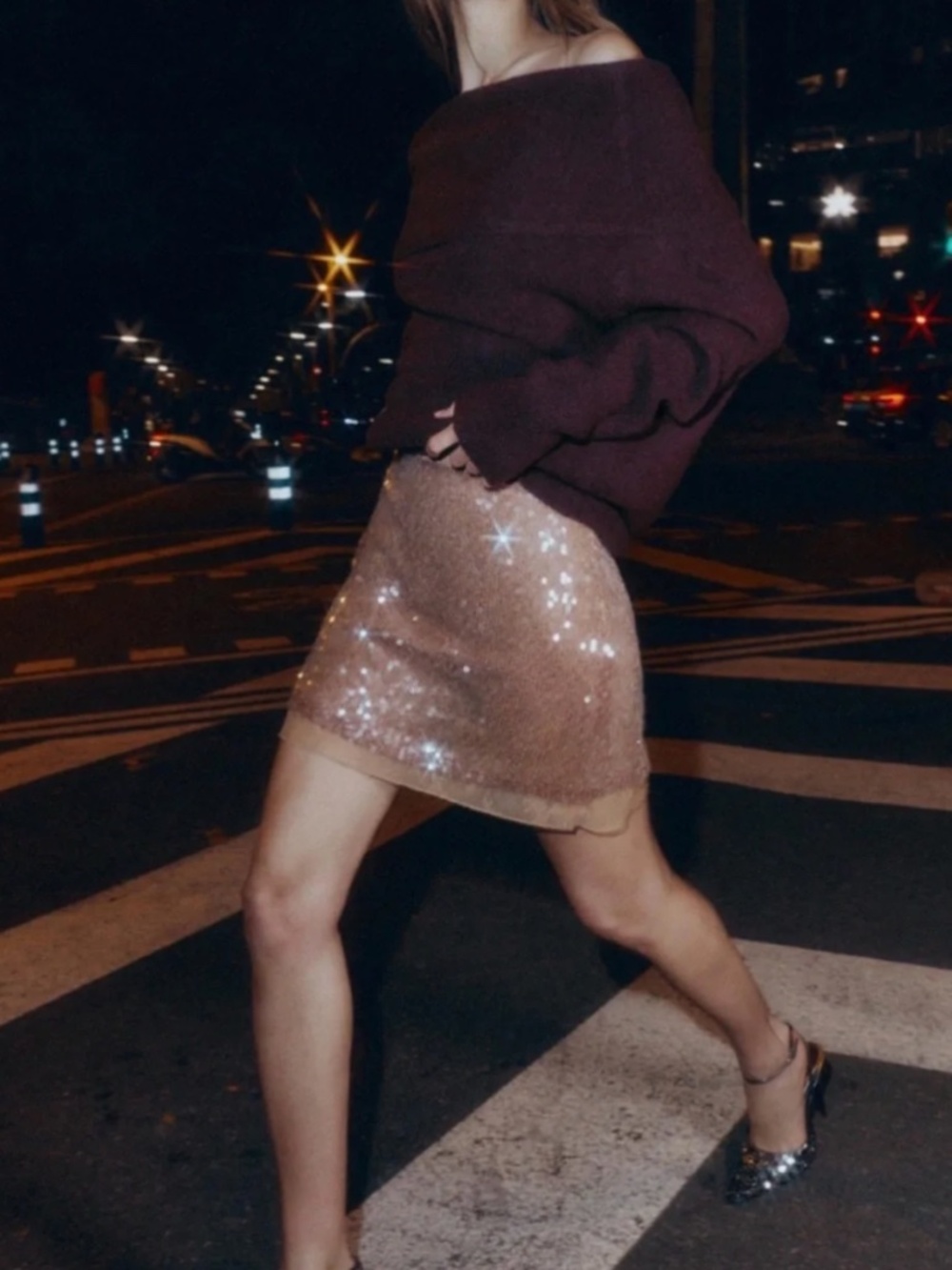 New ZARA Sequin Lace Hem Mini Skirt